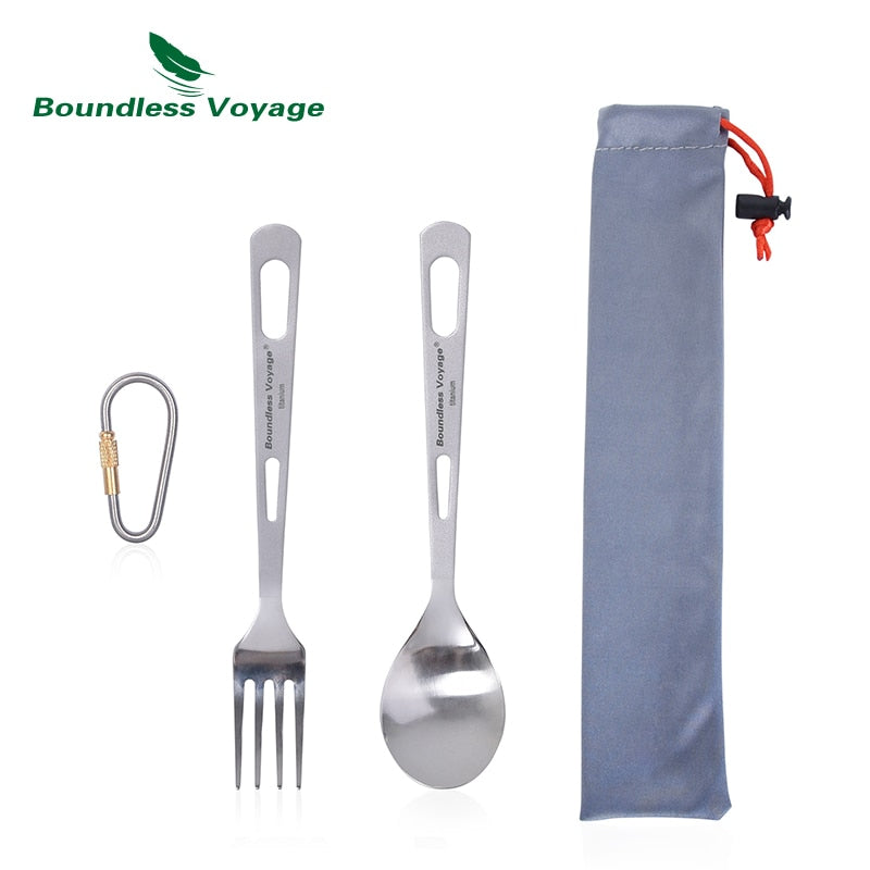 Boundless Voyage Titanium Camping Spoon Fork Portable Tableware Cutlery Flatware