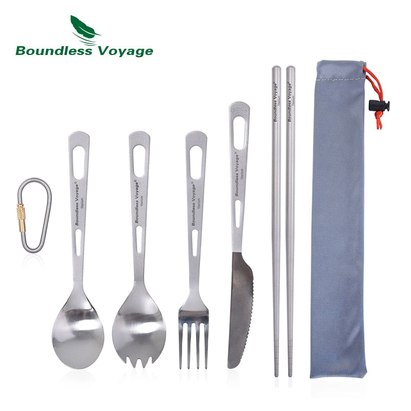 Boundless Voyage Titanium Camping Spoon Fork Portable Tableware Cutlery Flatware