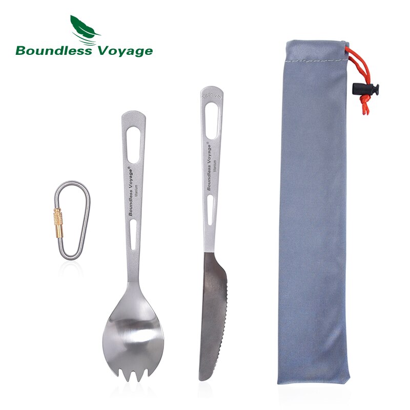 Boundless Voyage Titanium Camping Spoon Fork Portable Tableware Cutlery Flatware