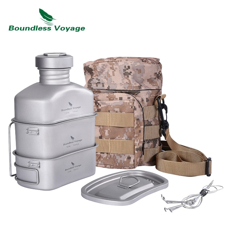 Boundless Voyage Outdoor Camping Titanium Military Canteen Cups Cooking