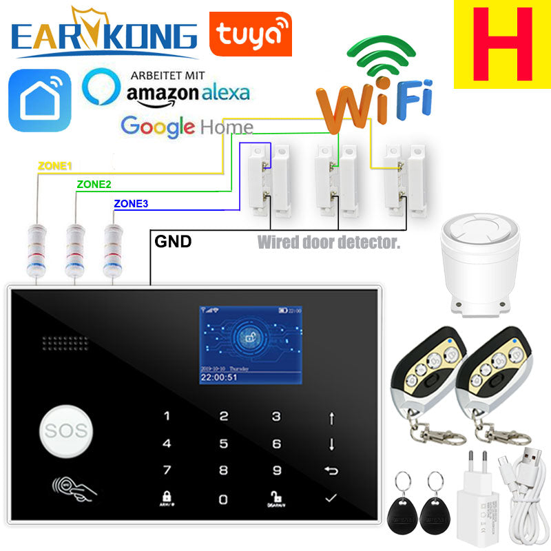 Wifi GSM Alarm System 433MHz Home Burglar Security Alarm Wireless Wired