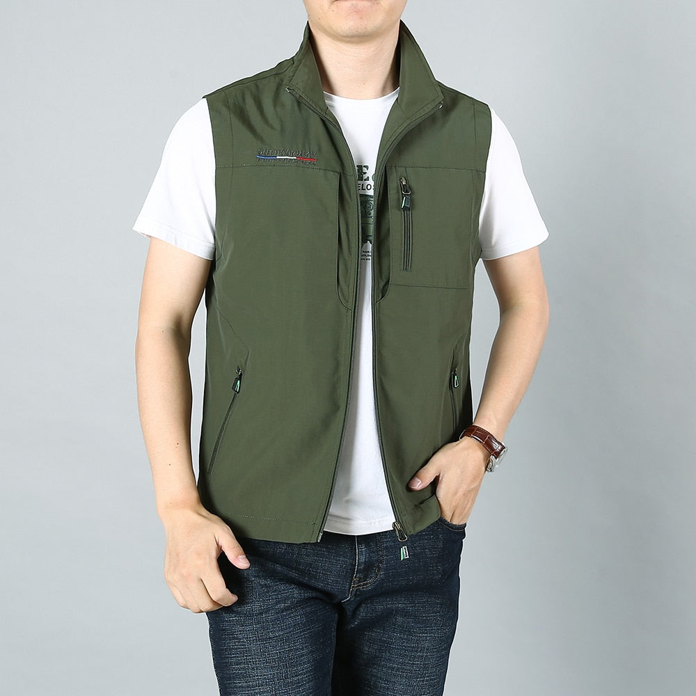 MAIDANGDI Men's Waistcoat Jackets Vest 2021 Summer New Solid Color Stand Collar