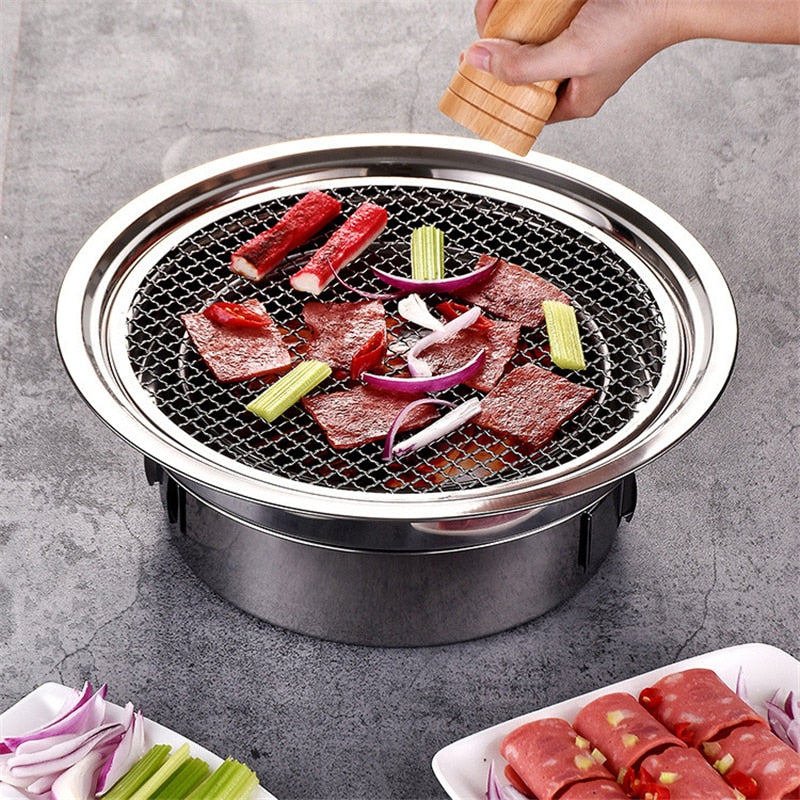 Korean Charcoal Barbecue Grill Stainless Steel Non-stick Barbecue Tray Grills Portable