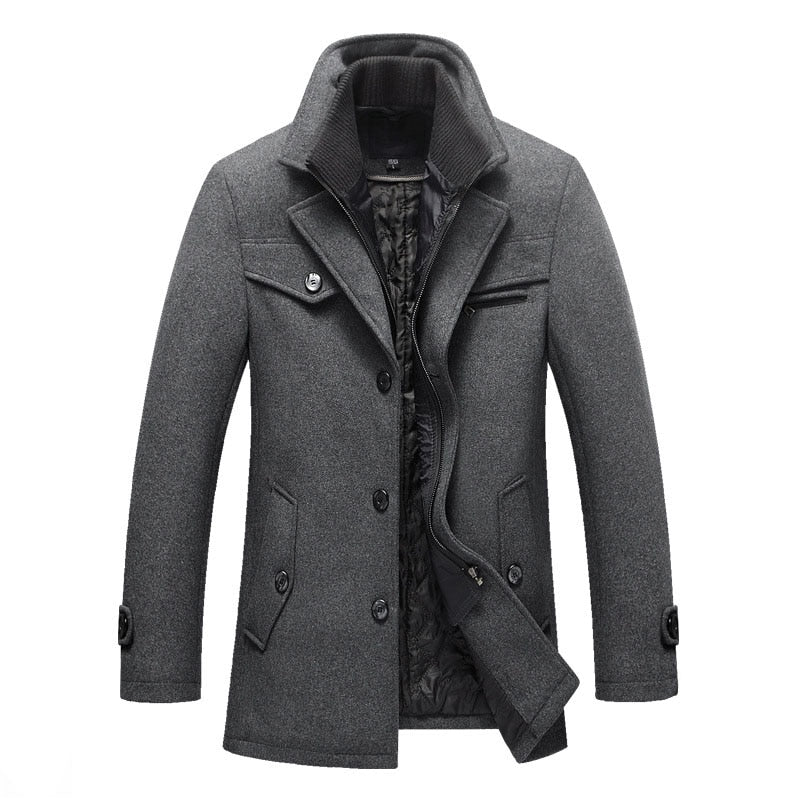 New Winter Wool Coat Slim Fit Jackets Mens Casual Warm Outerwear Jacket and coat Men