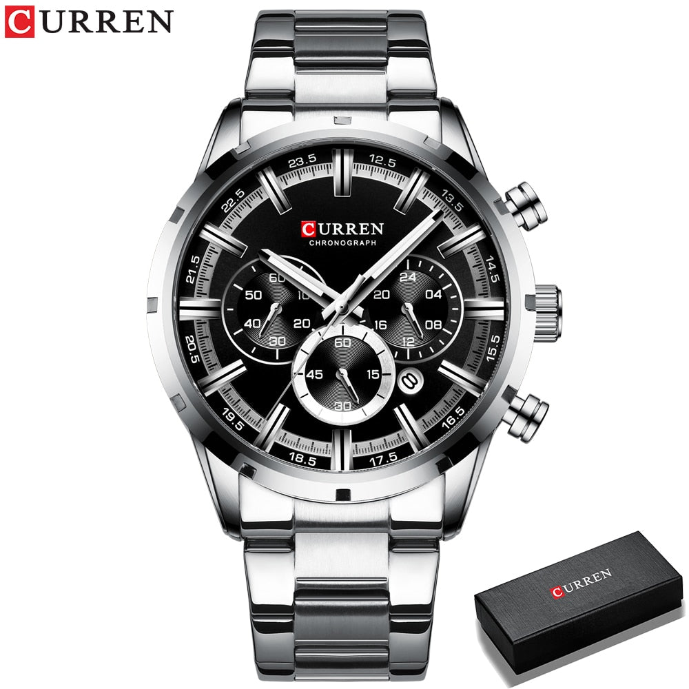 CURREN New Fashion Watches with Stainless Steel Top Brand Luxury Sports Chronograph