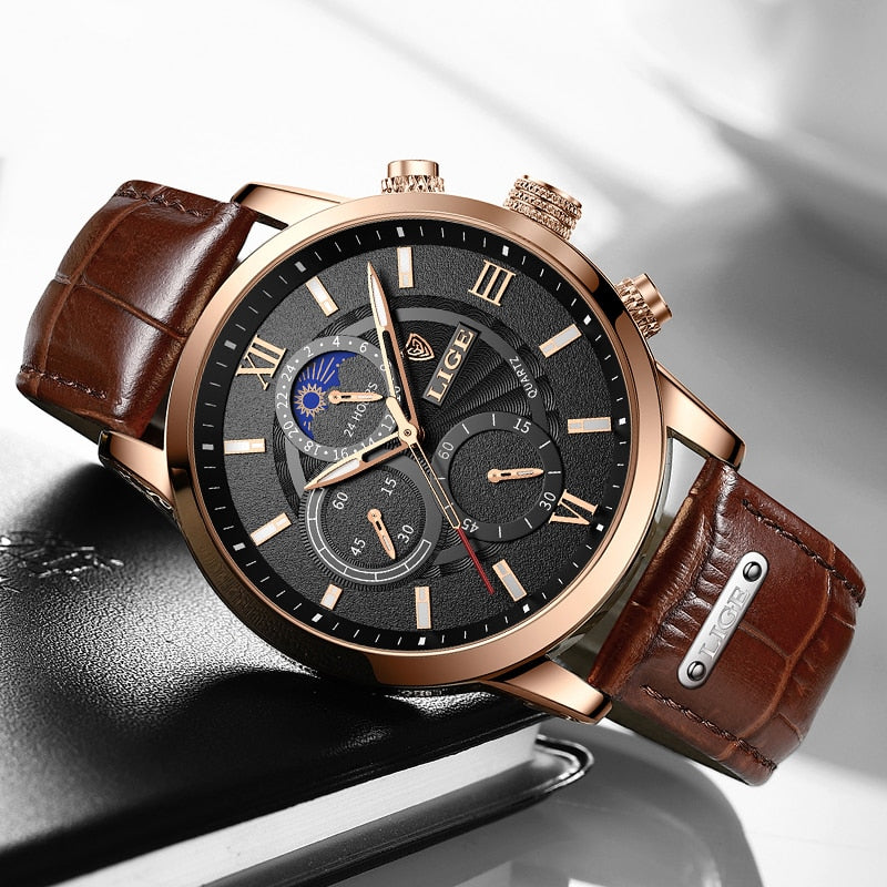 2022 LIGE Men&#39;s Watches Top Brand Luxury Men Wrist Watch Leather Quartz Watch