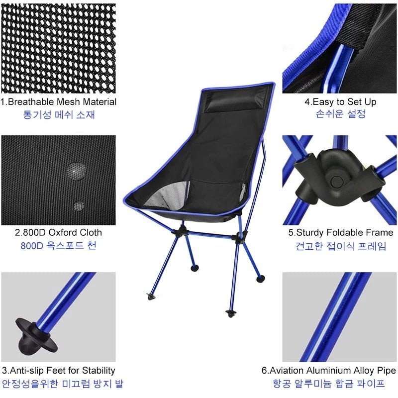 Light Moon Chair Lightweight Fishing Camping BBQ Chairs Folding Extended Hiking Seat