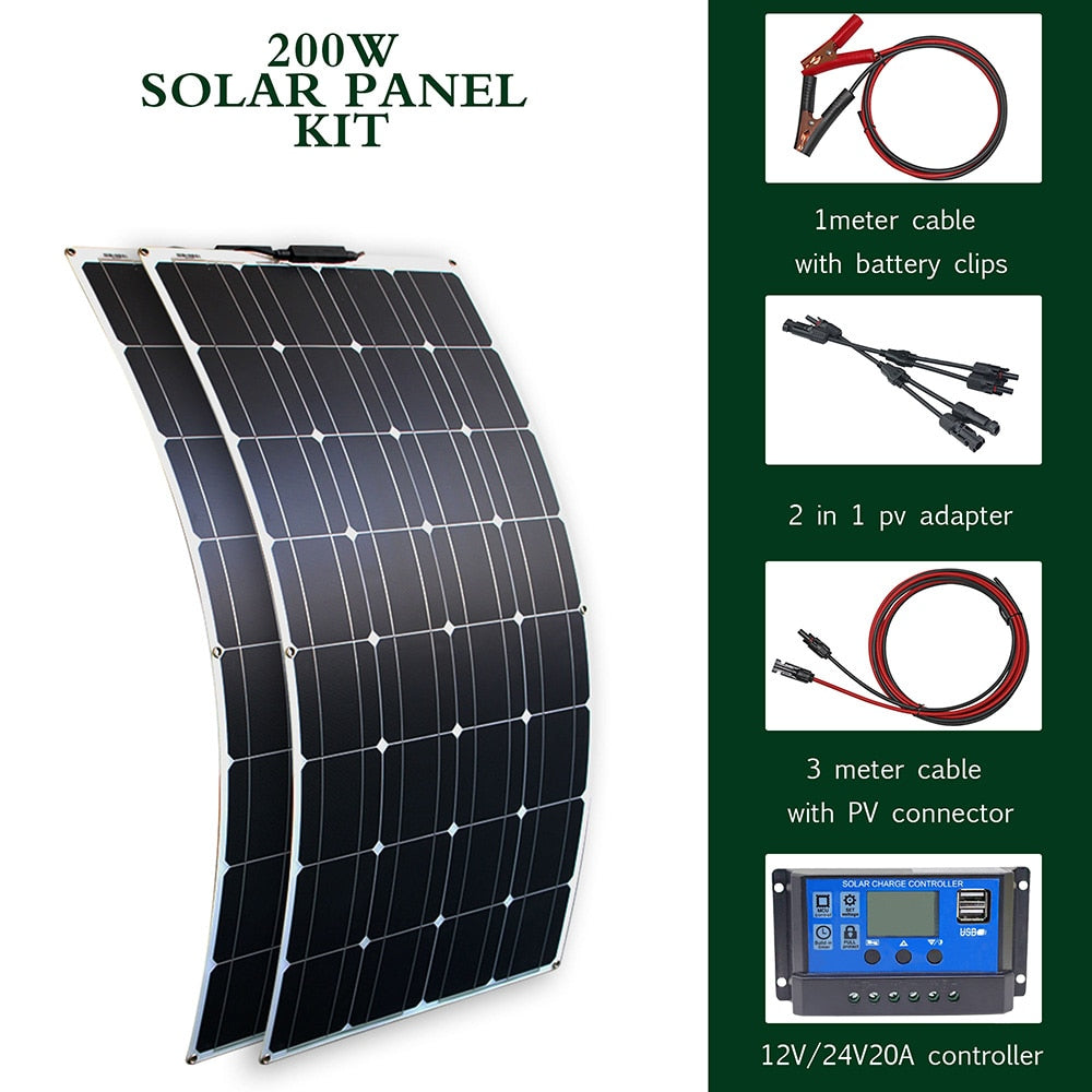 Solar panel kit and 300w 200w 100w flexible solar panels 12v 24v high efficiency battery