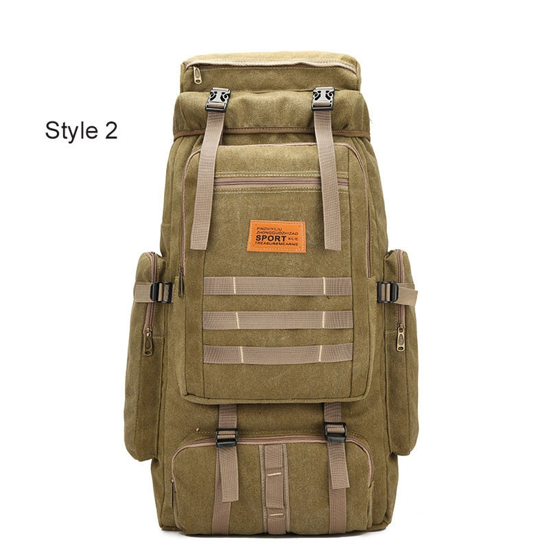 60L Large Military Bag Canvas Backpack Tactical Bags Camping Hiking Rucksack