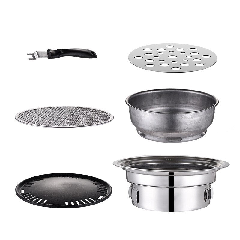 Korean Charcoal Barbecue Grill Stainless Steel Non-stick Barbecue Tray Grills Portable