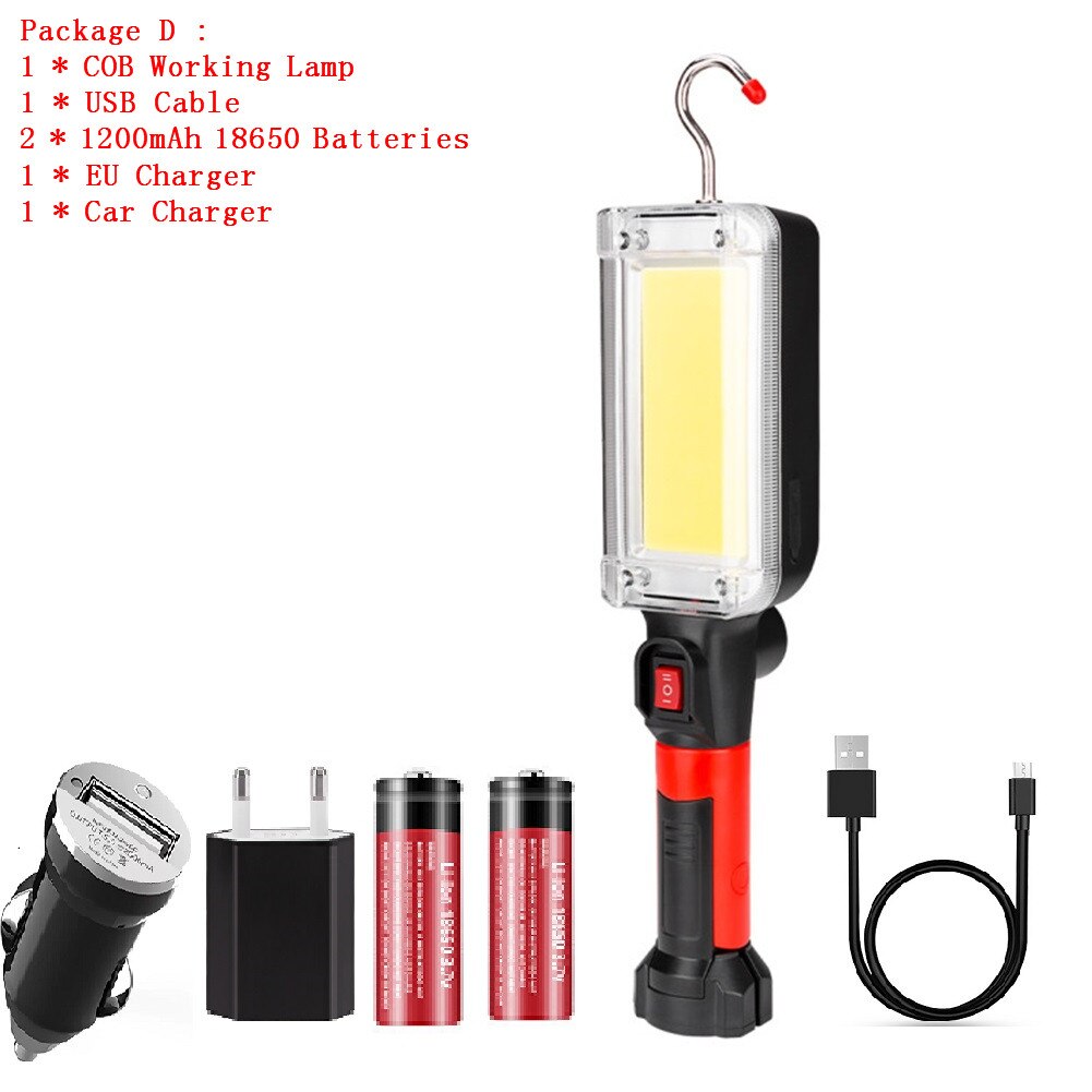 Portable Lantern Flashlight Power By 2*18650 Battery LED COB Magnetic Work Lighting