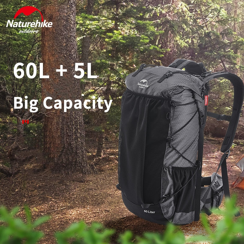 Naturehike 60L+5L Camping Backpack 1.16kg High Capacity 15kg Load Camping Backpack