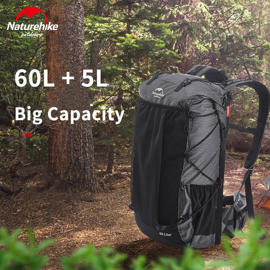 Naturehike 60L+5L Camping Backpack 1.16kg High Capacity 15kg Load Camping Backpack