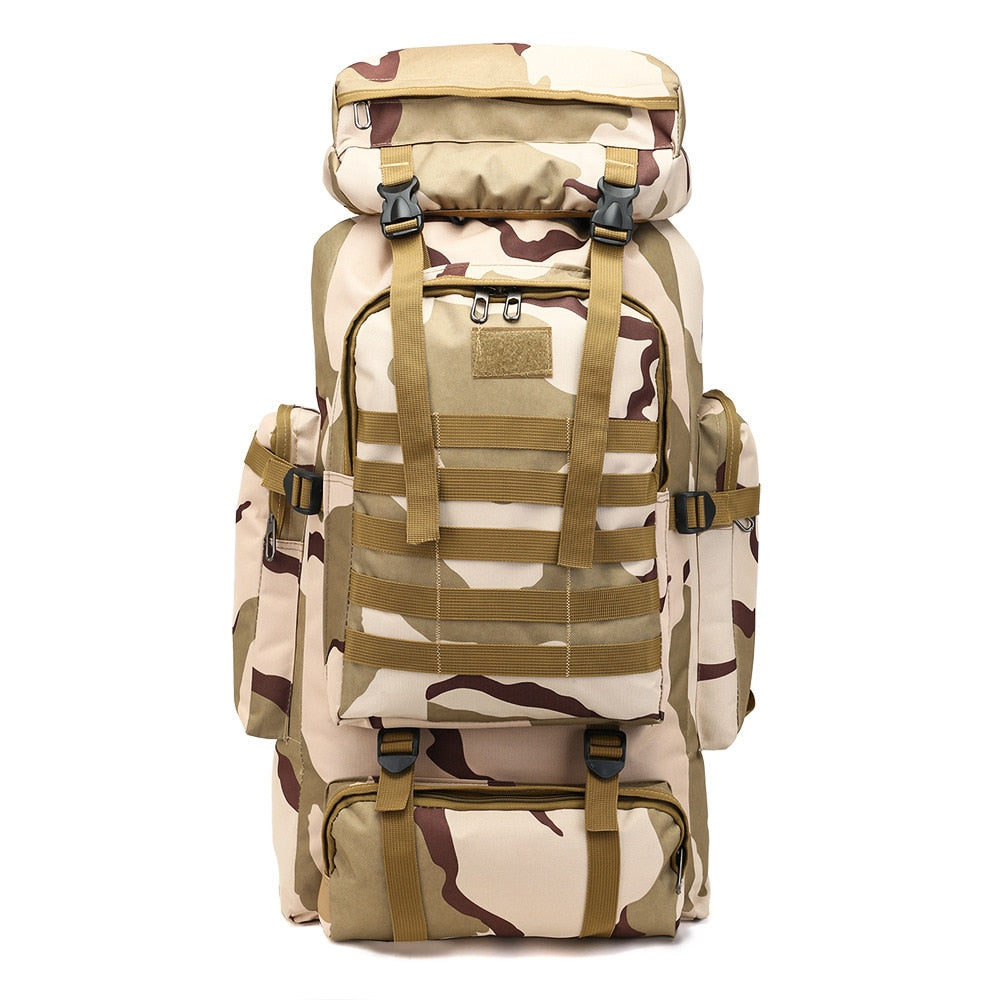 80L Waterproof Molle Camo Tactical Backpack Military Army Hiking Camping Backpack