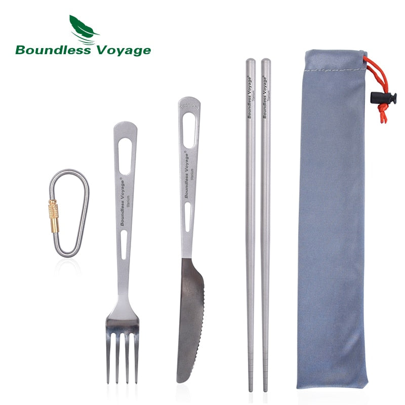 Boundless Voyage Titanium Camping Spoon Fork Portable Tableware Cutlery Flatware