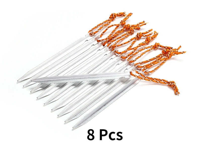 Jungle King 8 Pcs Aluminument Tent Pegs Nail with Rope Camping Hiking Equipment Outdoor