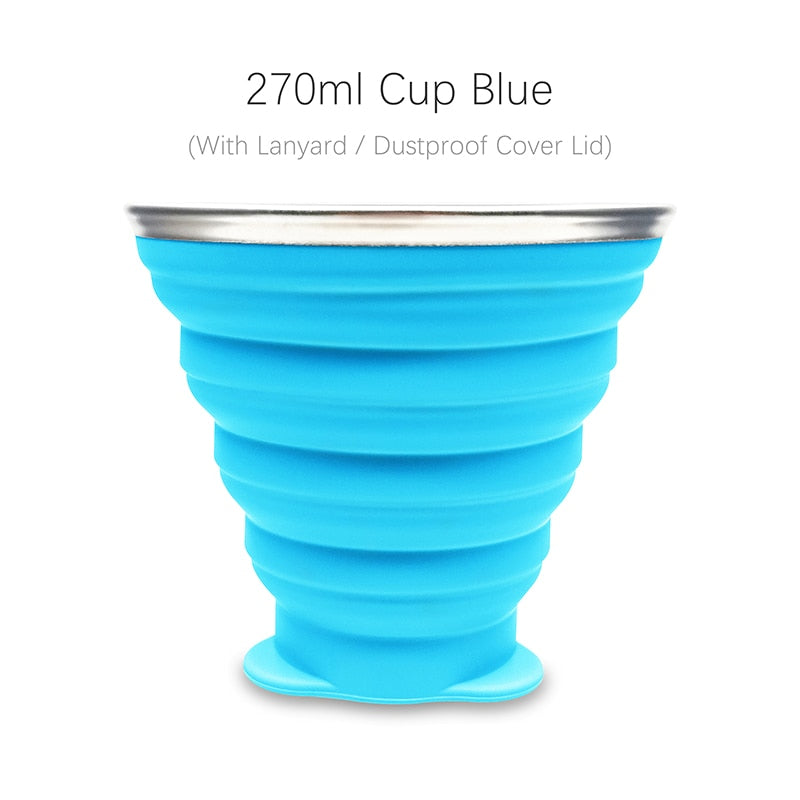 270ml Silicone Collapsible Travel Cup Outdoor Portable Folding Camping Cups With Lids