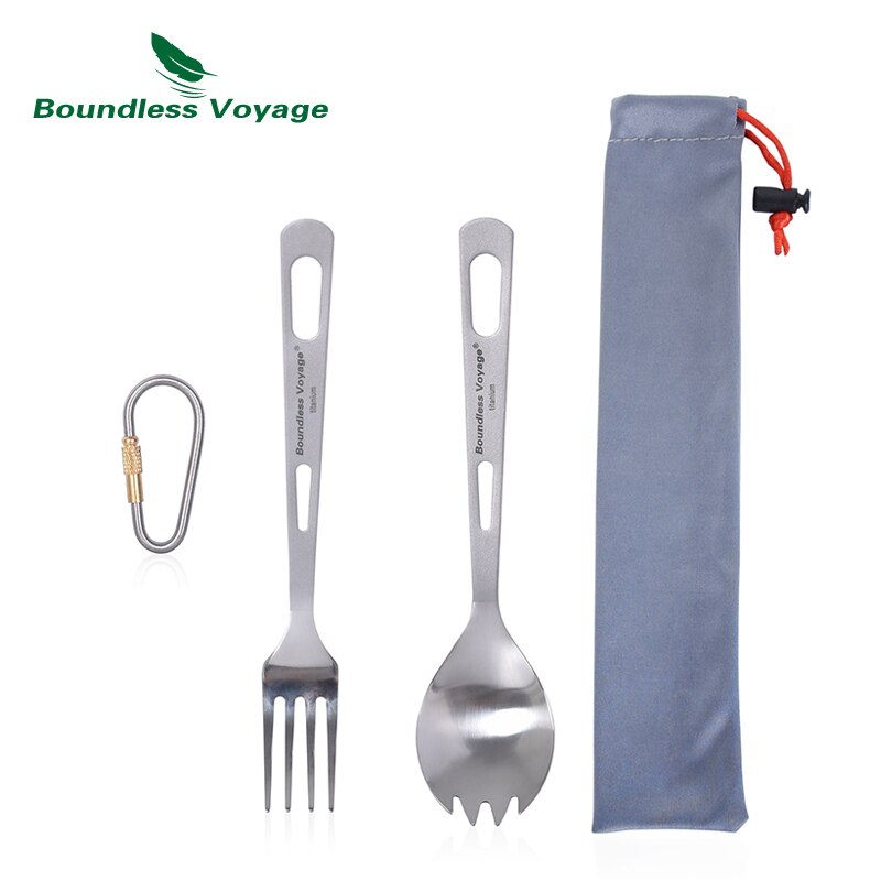 Boundless Voyage Titanium Camping Spoon Fork Portable Tableware Cutlery Flatware