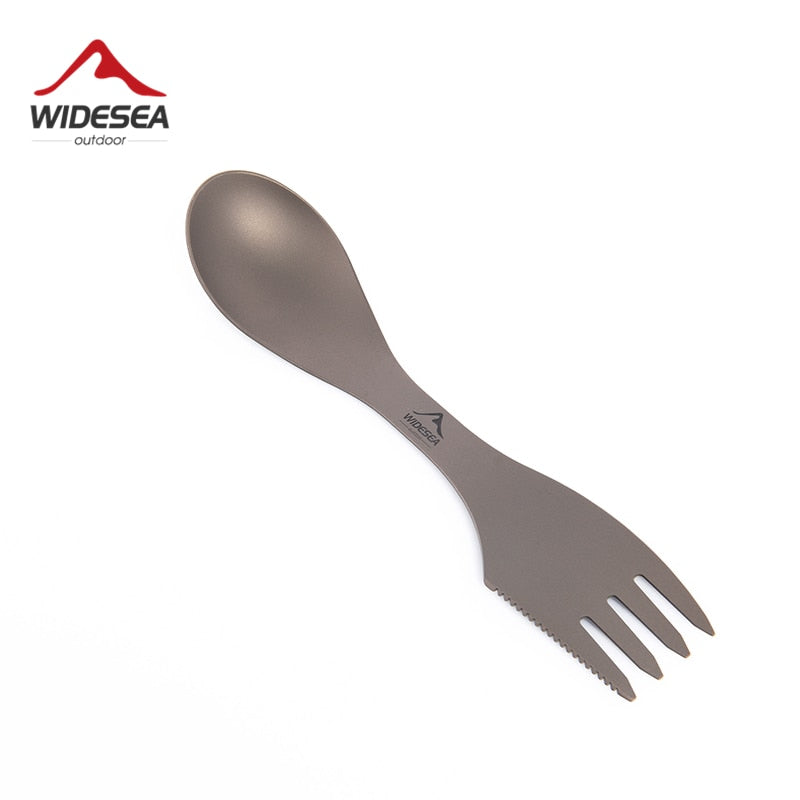 Widesea Camping Tableware Titanium Spoon Fork Knife Folding Picnic Cutlery Tourist