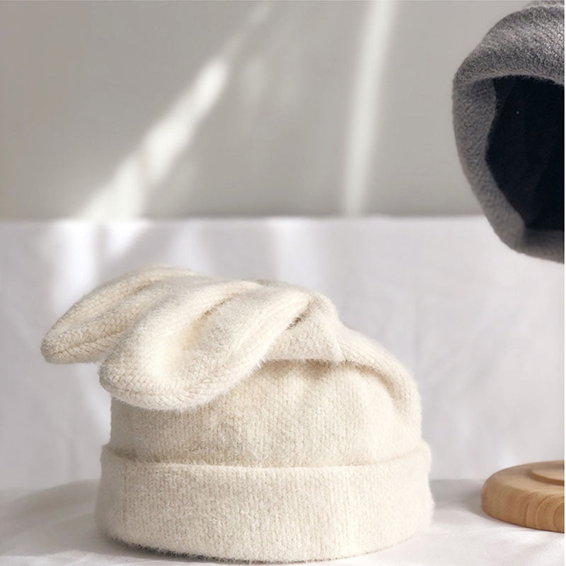 Draping rabbit ears rabbit fur hat women autumn and winter knitted wool hat winter