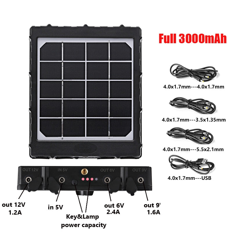 WG3000 Trail Cameras Solar Panel Charger 3000mAh Solar Power Supply Charger Battery