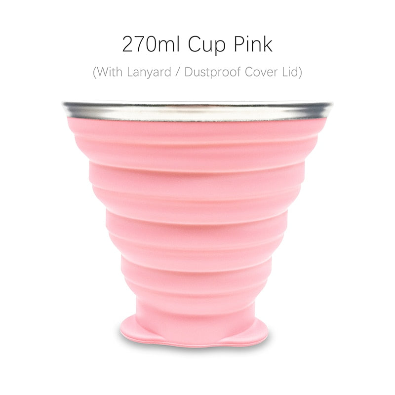 270ml Silicone Collapsible Travel Cup Outdoor Portable Folding Camping Cups With Lids