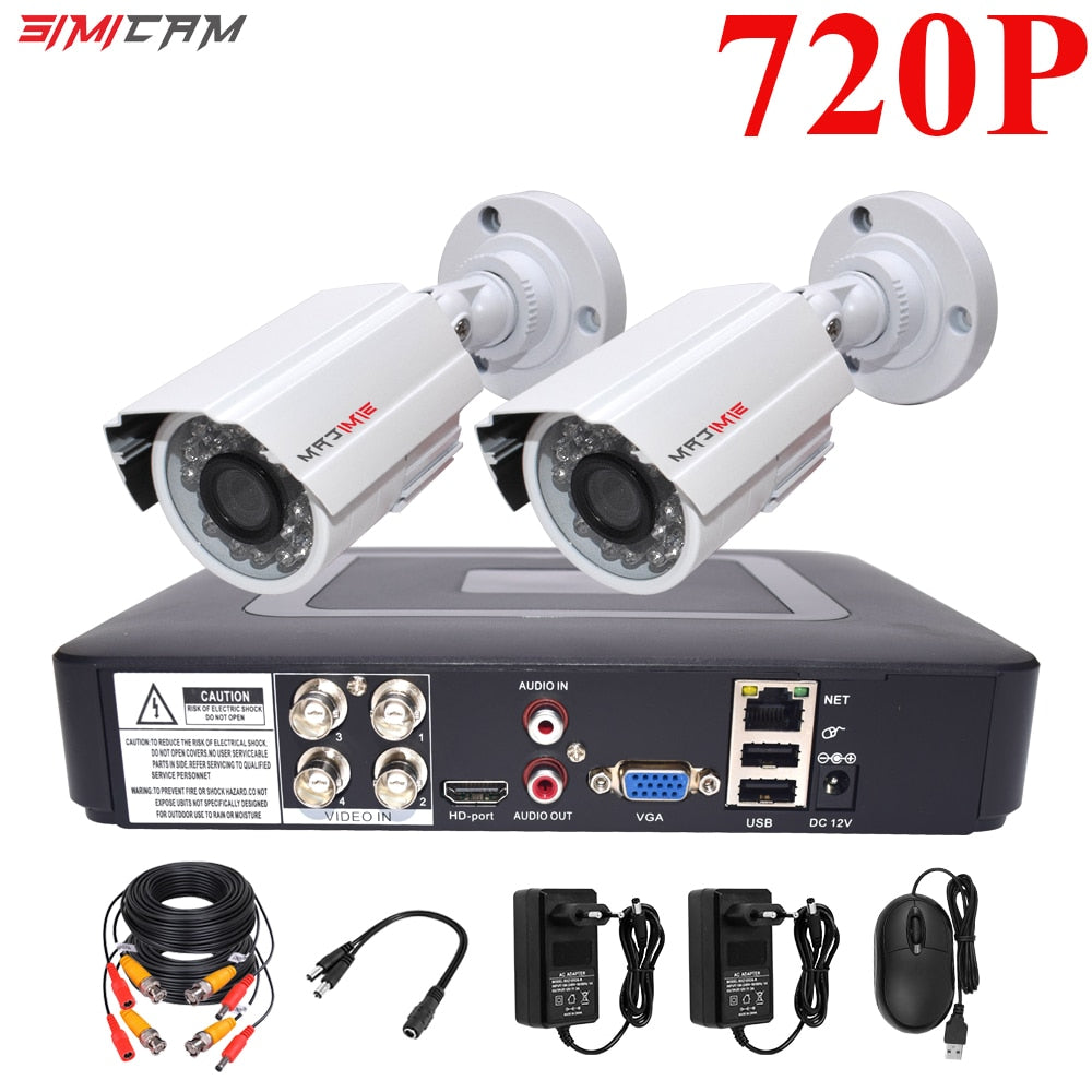 4CH DVR CCTV Security Camera System AHD Cameras Kit 1200TVL 2Pcs Dome Bullet