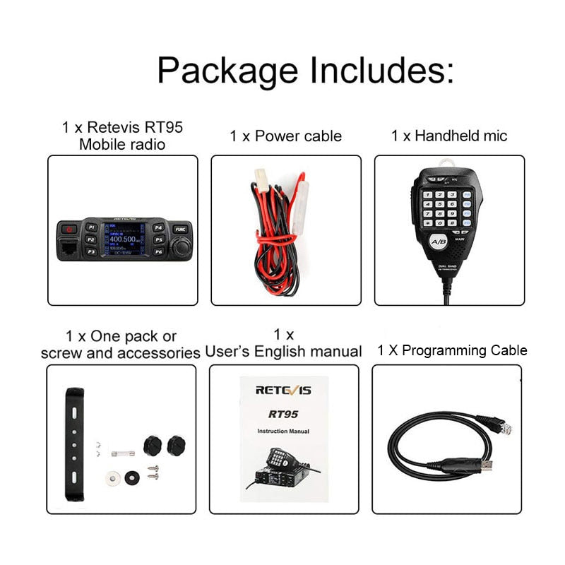 RETEVIS RT95 Car Radio with Screen Ham Car Mobile Radio Station Autoradio Two-way