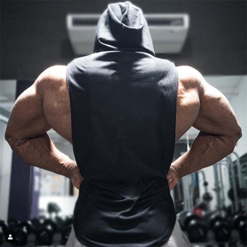 Brand Gyms Clothing Mens Bodybuilding Hooded Tank Top Cotton Sleeveless