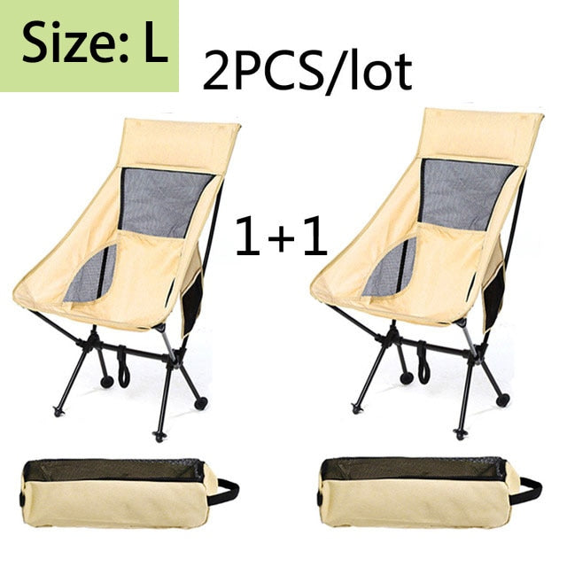 2 PCS Portable Ultralight Outdoor Folding Camping Chair Moon Chairs Tools