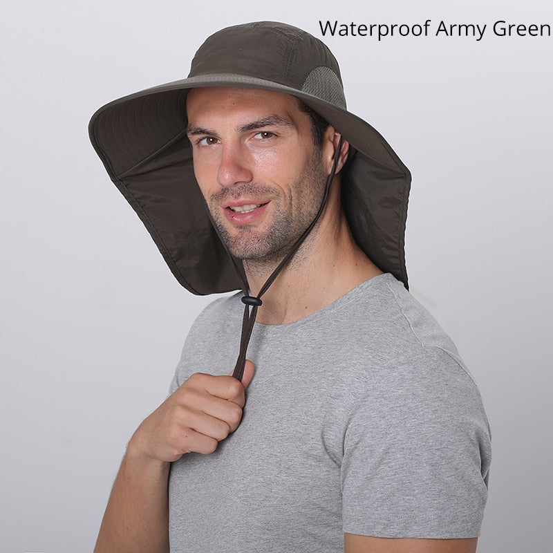 Summer Sun Hat Men Women Cotton Boonie Hat with Neck Flap Outdoor UV Protection