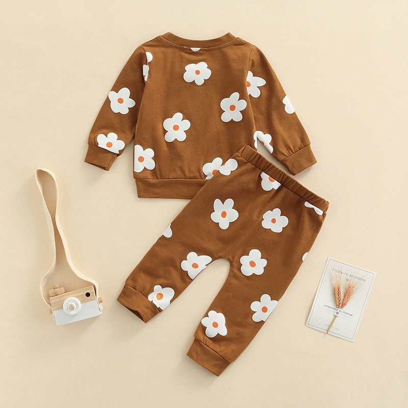 Lioraitiin 0-4Years Toddler Baby Girl 2Pcs Autumn Clothing Set Long Sleeve O-neck