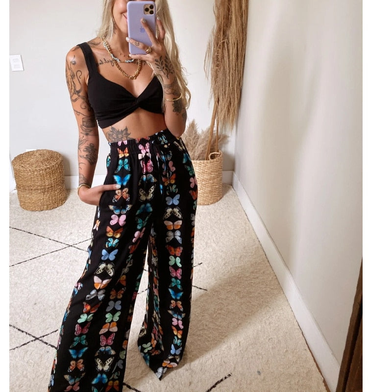 2022 Summer Women Fashion 2 Pieces Set Tracksuit Boho Print Sexy Sleeveless Crop