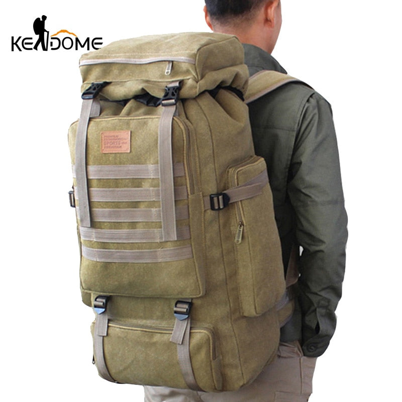 60L Large Military Bag Canvas Backpack Tactical Bags Camping Hiking Rucksack