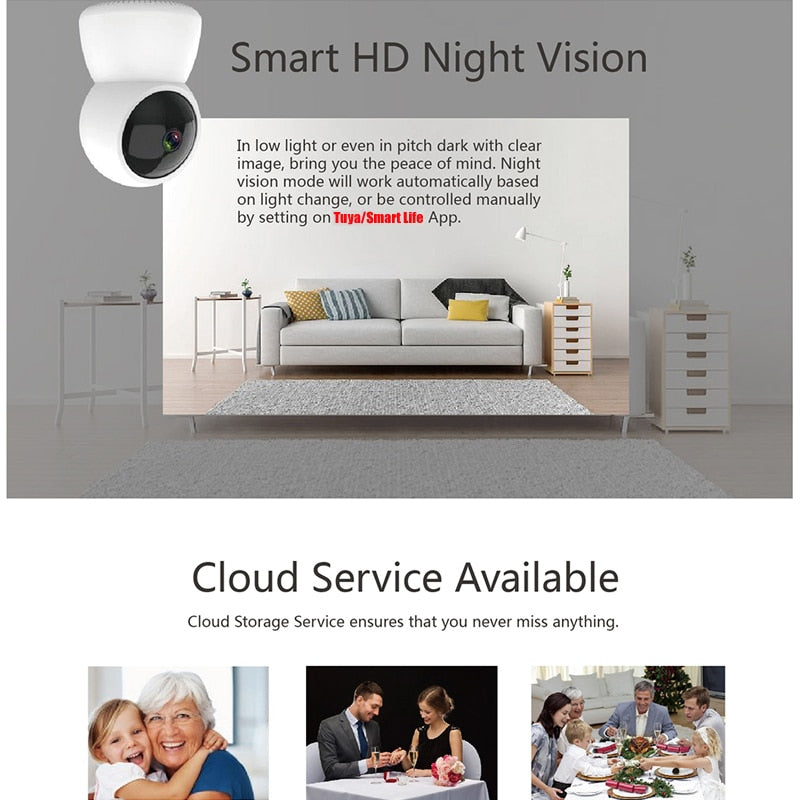 HD 1080P WIFI IP Camera Tuya Smart Surveillance Camera Automatic Tracking Smart