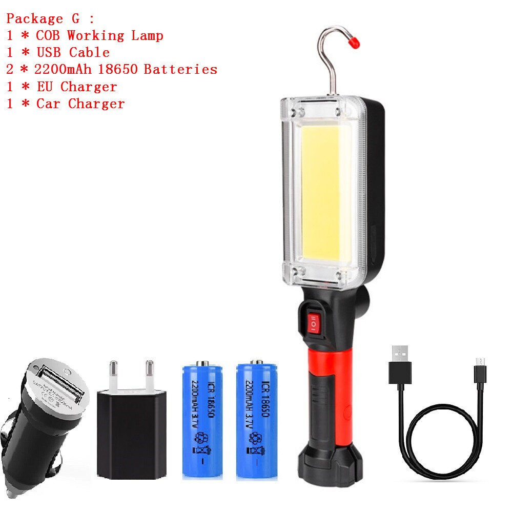 Portable Lantern Flashlight Power By 2*18650 Battery LED COB Magnetic Work Lighting