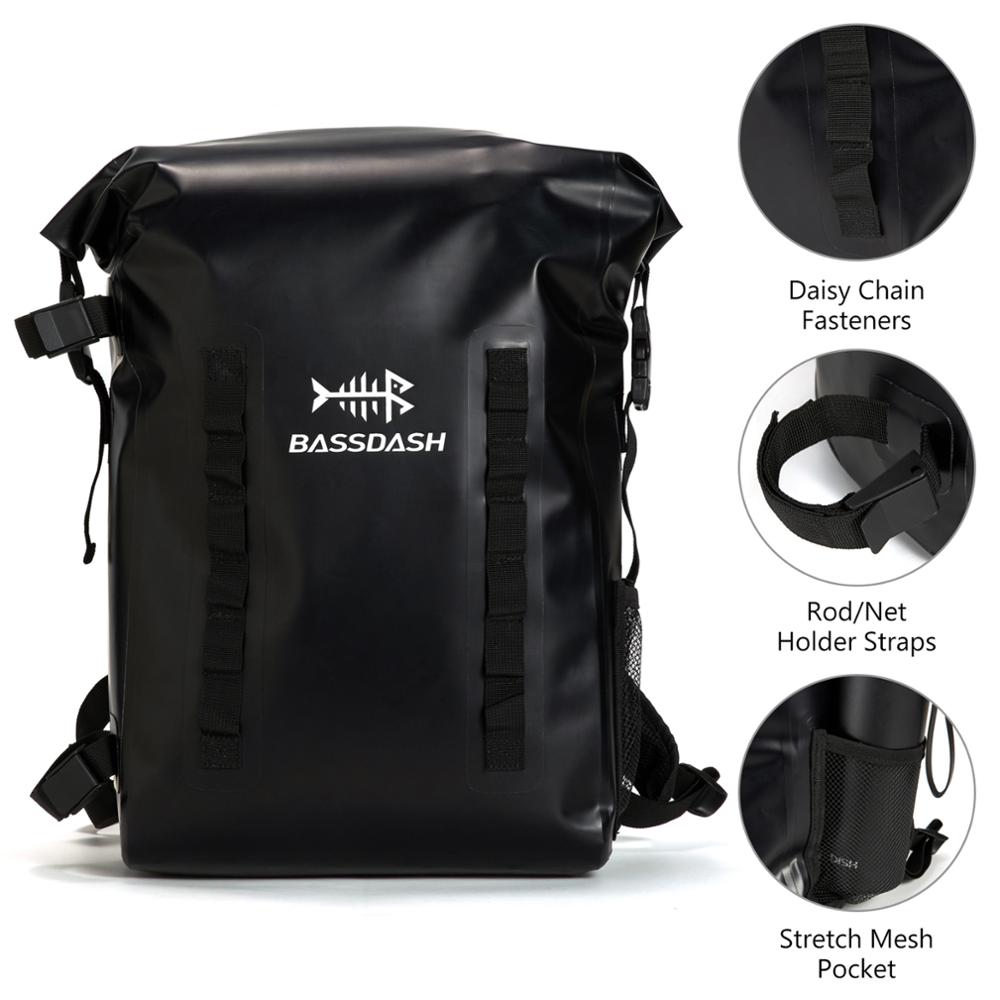 Bassdash Waterproof TPU Backpack 24L Roll-Top Dry Bag with Rod Holder for Fishing