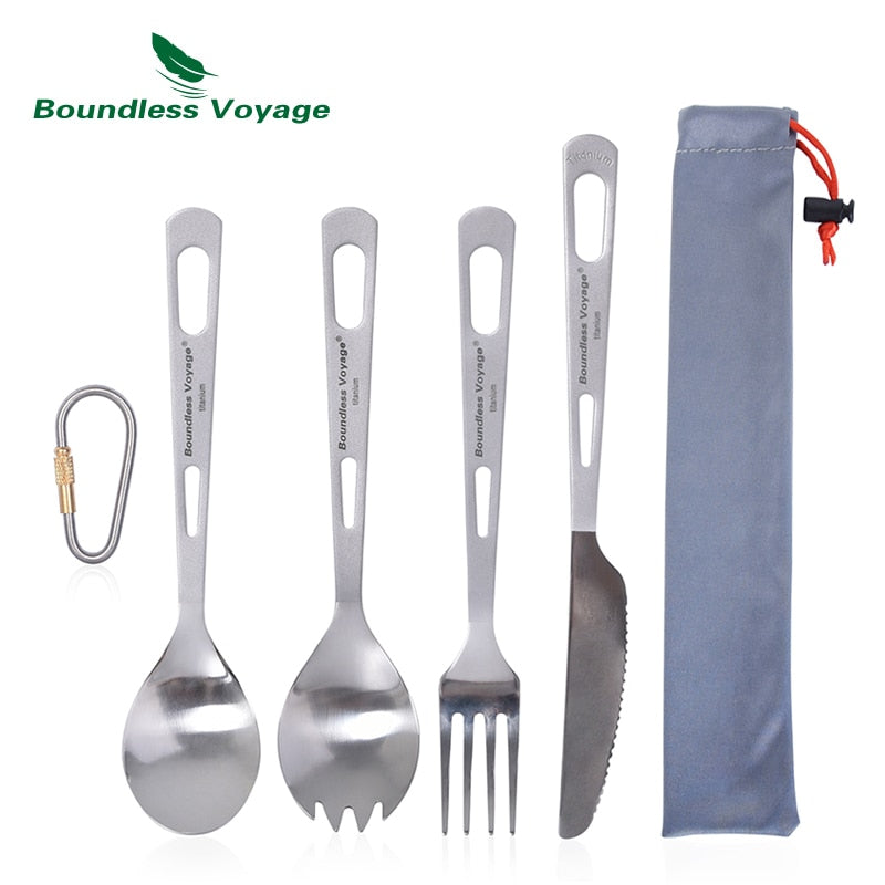 Boundless Voyage Titanium Camping Spoon Fork Portable Tableware Cutlery Flatware