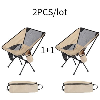 2 PCS Portable Ultralight Outdoor Folding Camping Chair Moon Chairs Tools