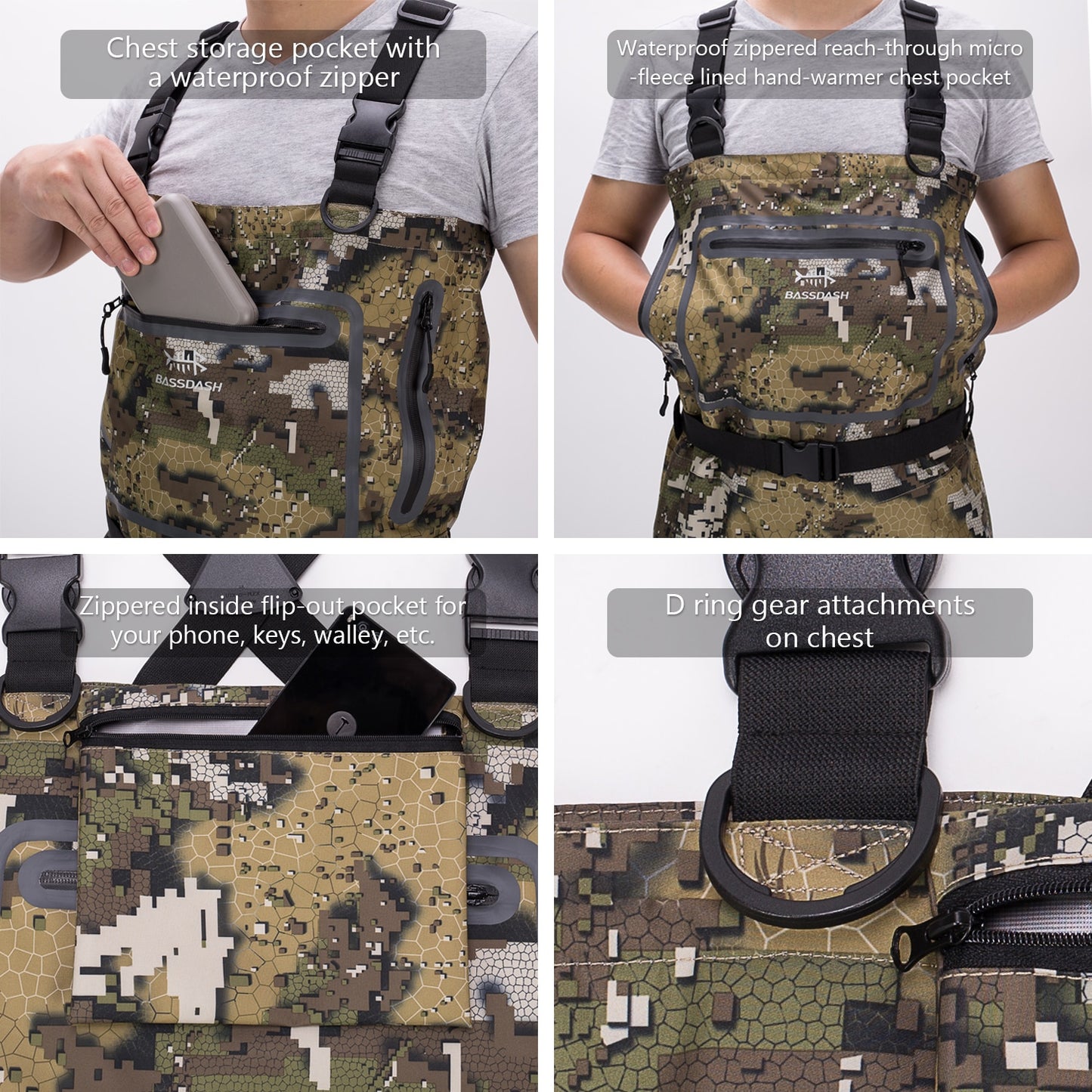 Bassdash Veil Camo Chest Stocking Foot and Boot Foot Fishing Hunting Waders for Men