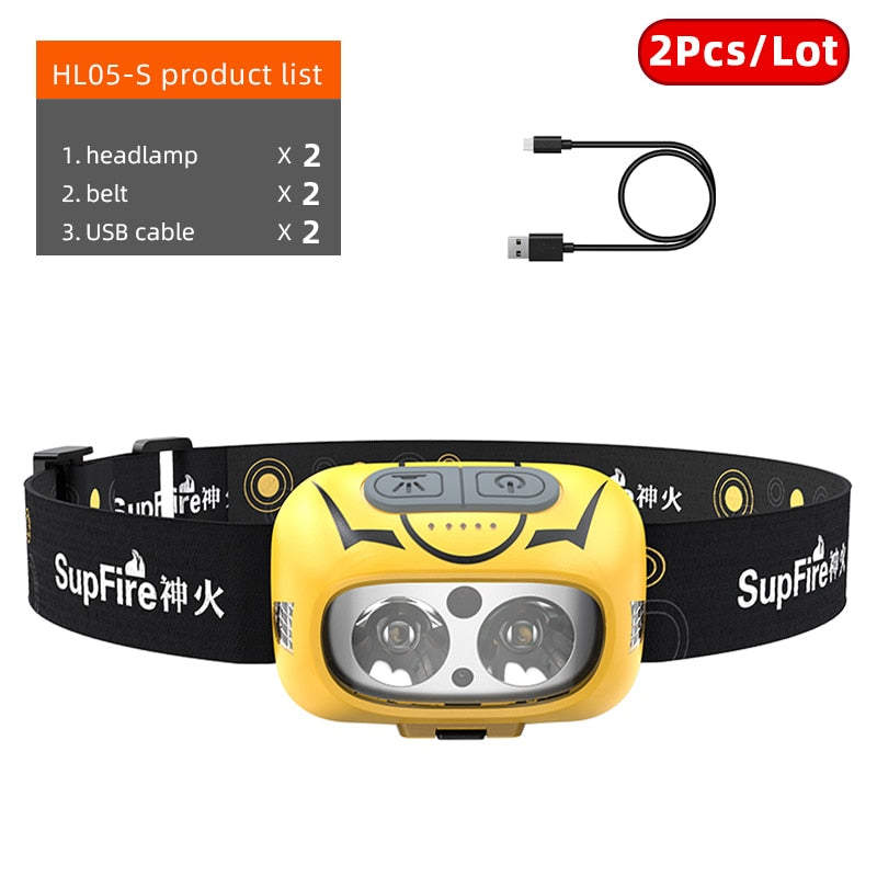 Supfire HL05-S Powerful LED Headlamp Yellow/White Light Camping Lantern Motion Sensor