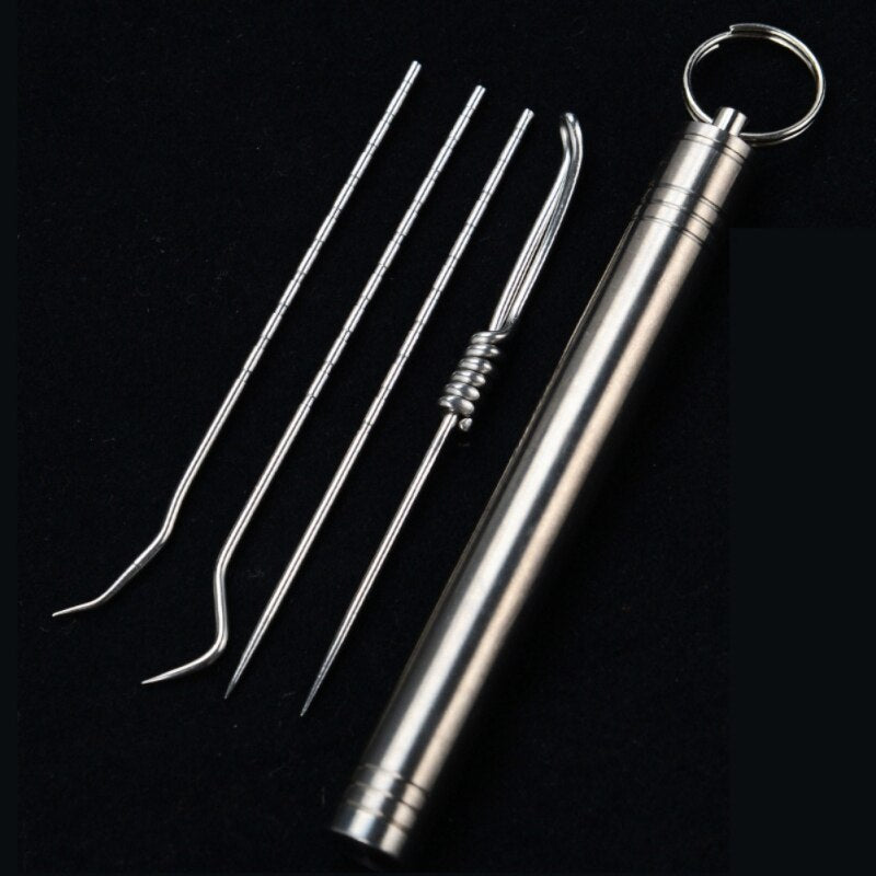 Outdoor EDC Toothpick Bottle Fruit Fork Stainless Steel Toothpick With Protective Case