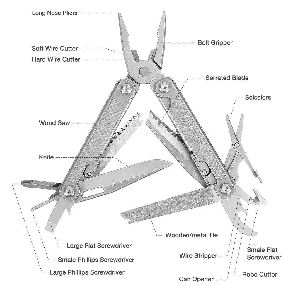 SWISS TECH 17 in 1 Multi Plier Folding Plier Wire Stripper Outdoor Camping Multitool