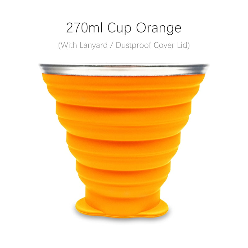 270ml Silicone Collapsible Travel Cup Outdoor Portable Folding Camping Cups With Lids