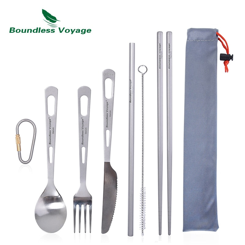 Boundless Voyage Titanium Camping Spoon Fork Portable Tableware Cutlery Flatware