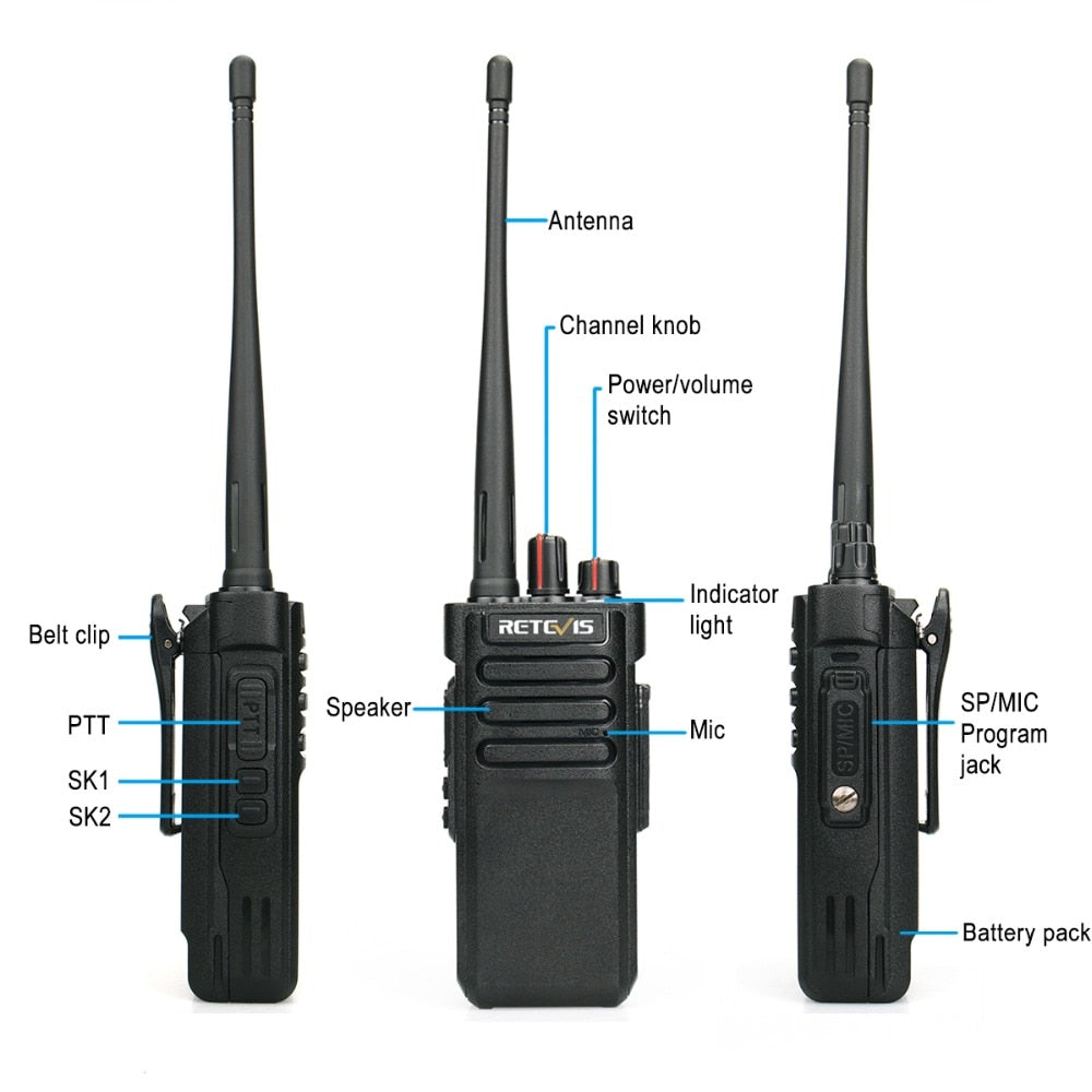 Portable Walkie Talkie Long Range RETEVIS IP67 Waterproof RT29 2pcs UHF VHF 10W