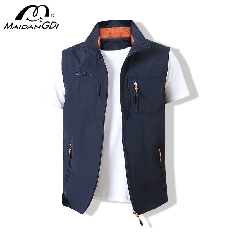 MAIDANGDI Men's Waistcoat Jackets Vest 2021 Summer New Solid Color Stand Collar