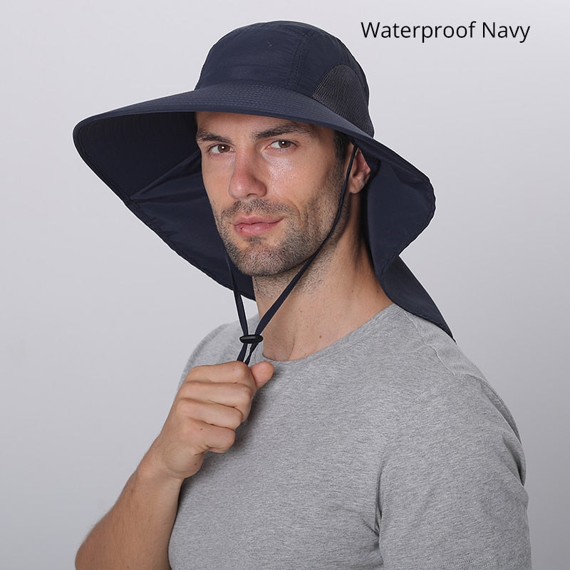 Summer Sun Hat Men Women Cotton Boonie Hat with Neck Flap Outdoor UV Protection