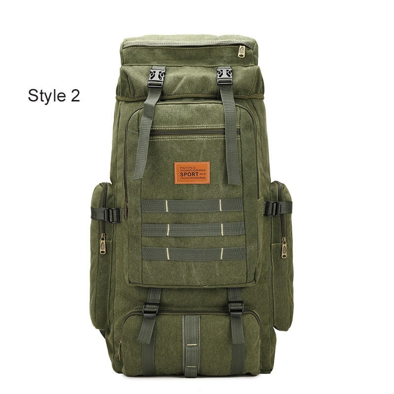 60L Large Military Bag Canvas Backpack Tactical Bags Camping Hiking Rucksack