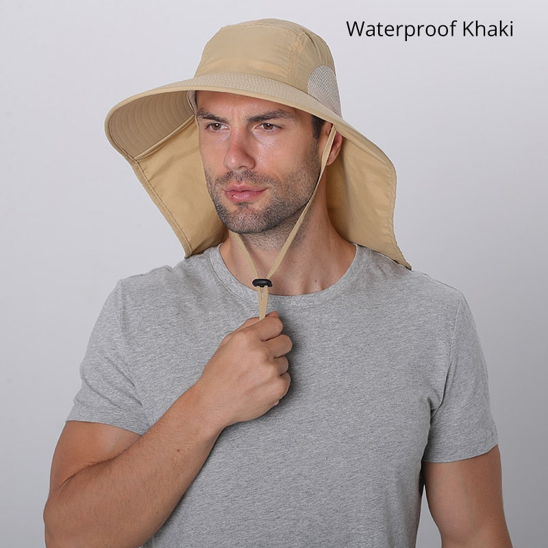 Summer Sun Hat Men Women Cotton Boonie Hat with Neck Flap Outdoor UV Protection